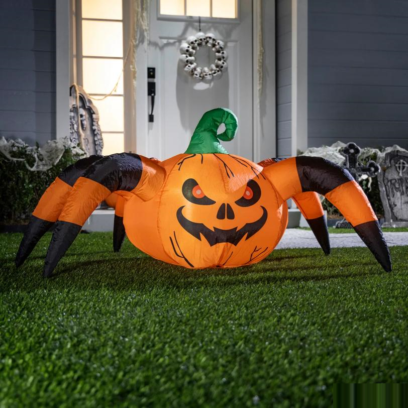 Inflatable Light-Up Creepy Jack-O'-Lantern Spider Halloween Outdoor Decoration - 5 ft