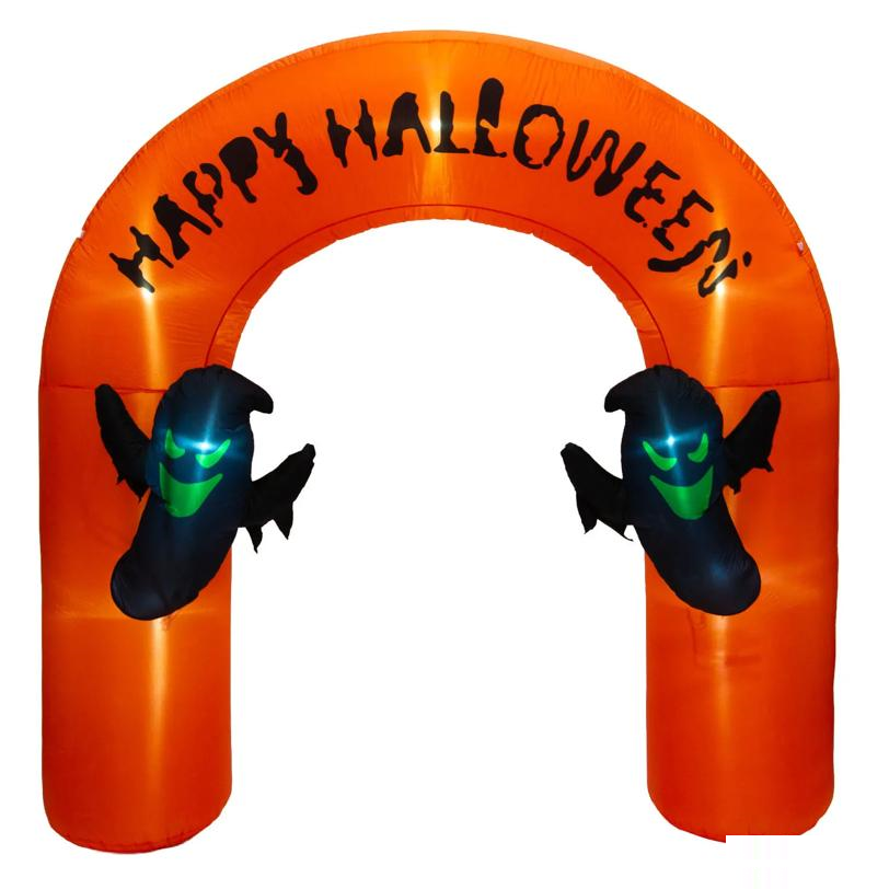 Inflatable Light-Up Happy Halloween Arch with Ghosts Outdoor Decoration - 9 ft