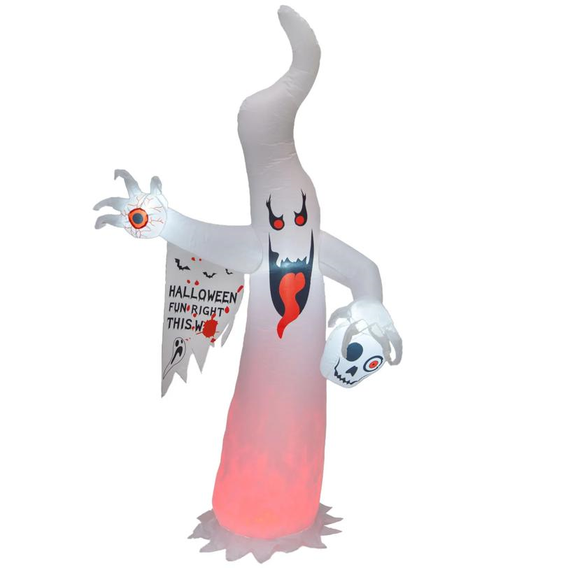 Inflatable Light-Up Ghost Holding Eyeball & Skull Halloween Outdoor Decoration - 6 ft