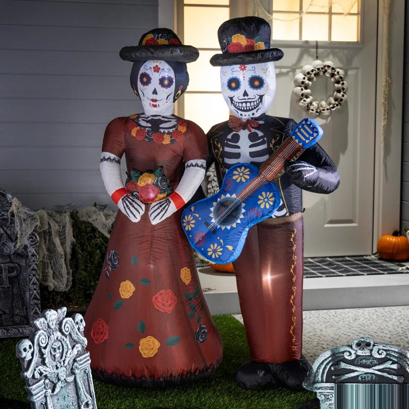 Inflatable Light-Up Day of the Dead Couple Outdoor Yard Decoration - 5 ft