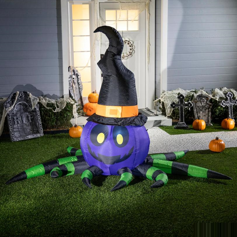 Inflatable Light-Up Spider Witch Halloween Outdoor Yard Decoration - 5 ft