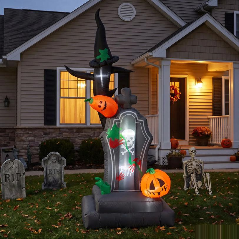 Inflatable Light-Up Tombstone with Pumpkins Halloween Outdoor Yard Decoration - 6 ft