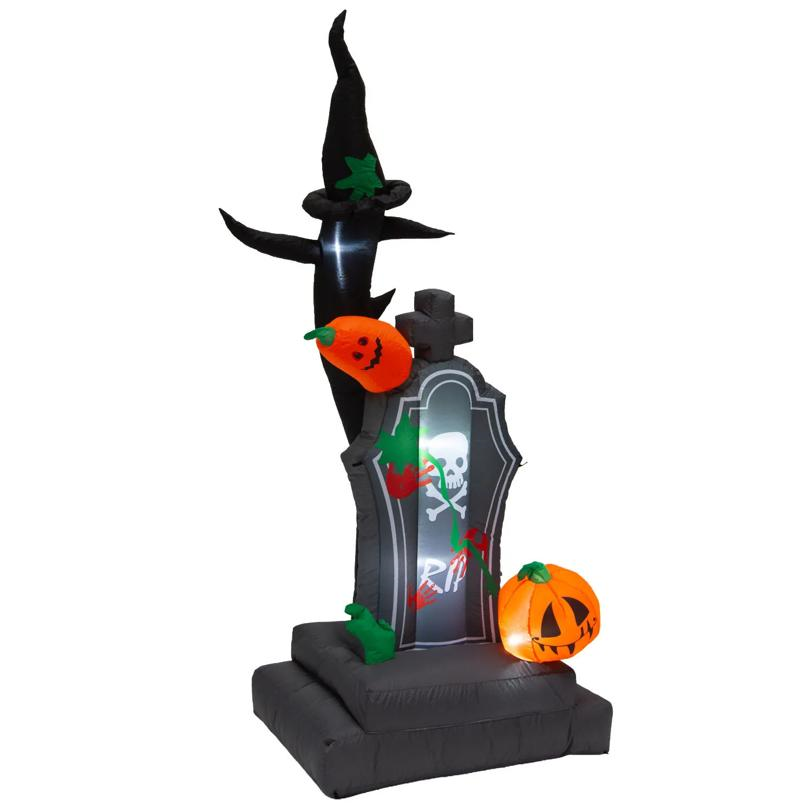 Inflatable Light-Up Tombstone with Pumpkins Halloween Outdoor Yard Decoration - 6 ft