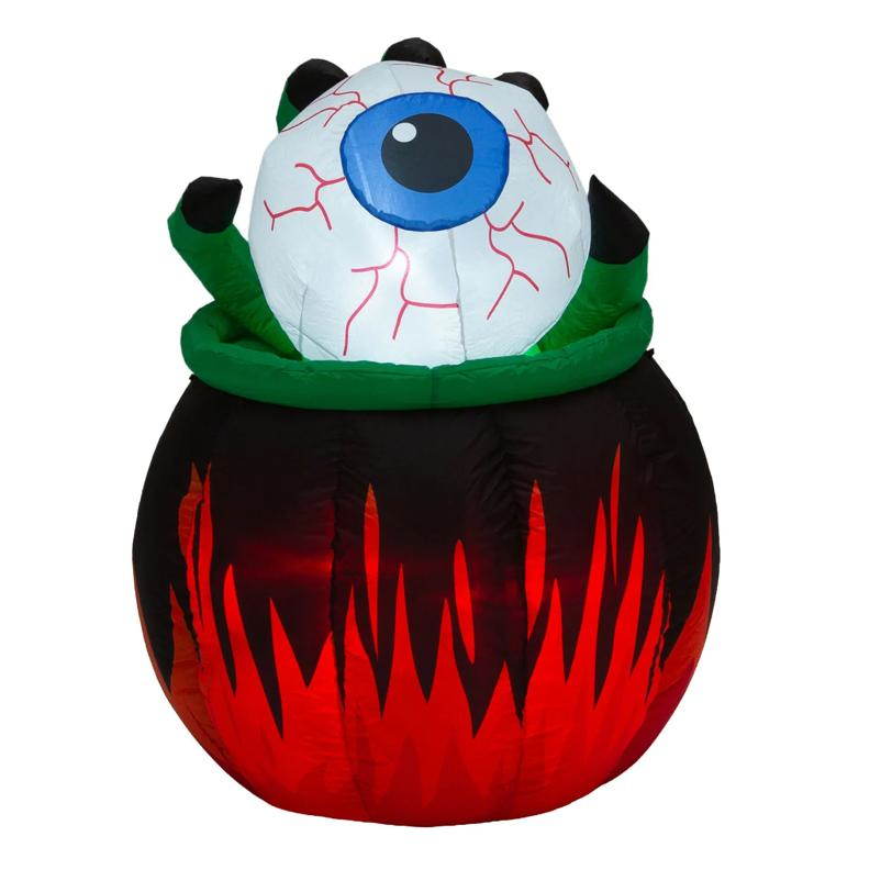 Animated Inflatable Light-Up Cauldron with Eyeball Halloween Outdoor Yard Decoration - 5 ft