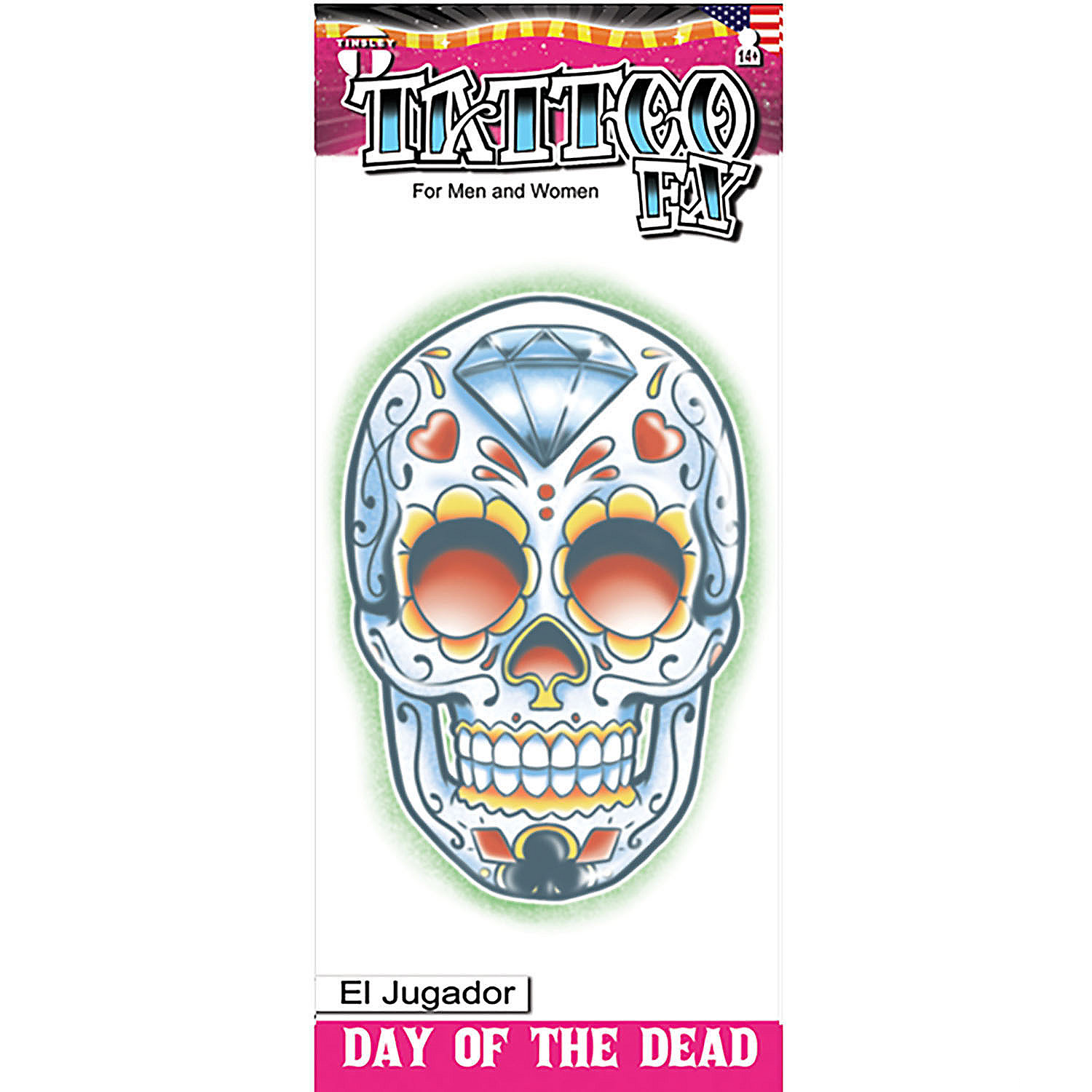 Tinsley Transfers Day of the Dead El Jugador Temporary Tattoo