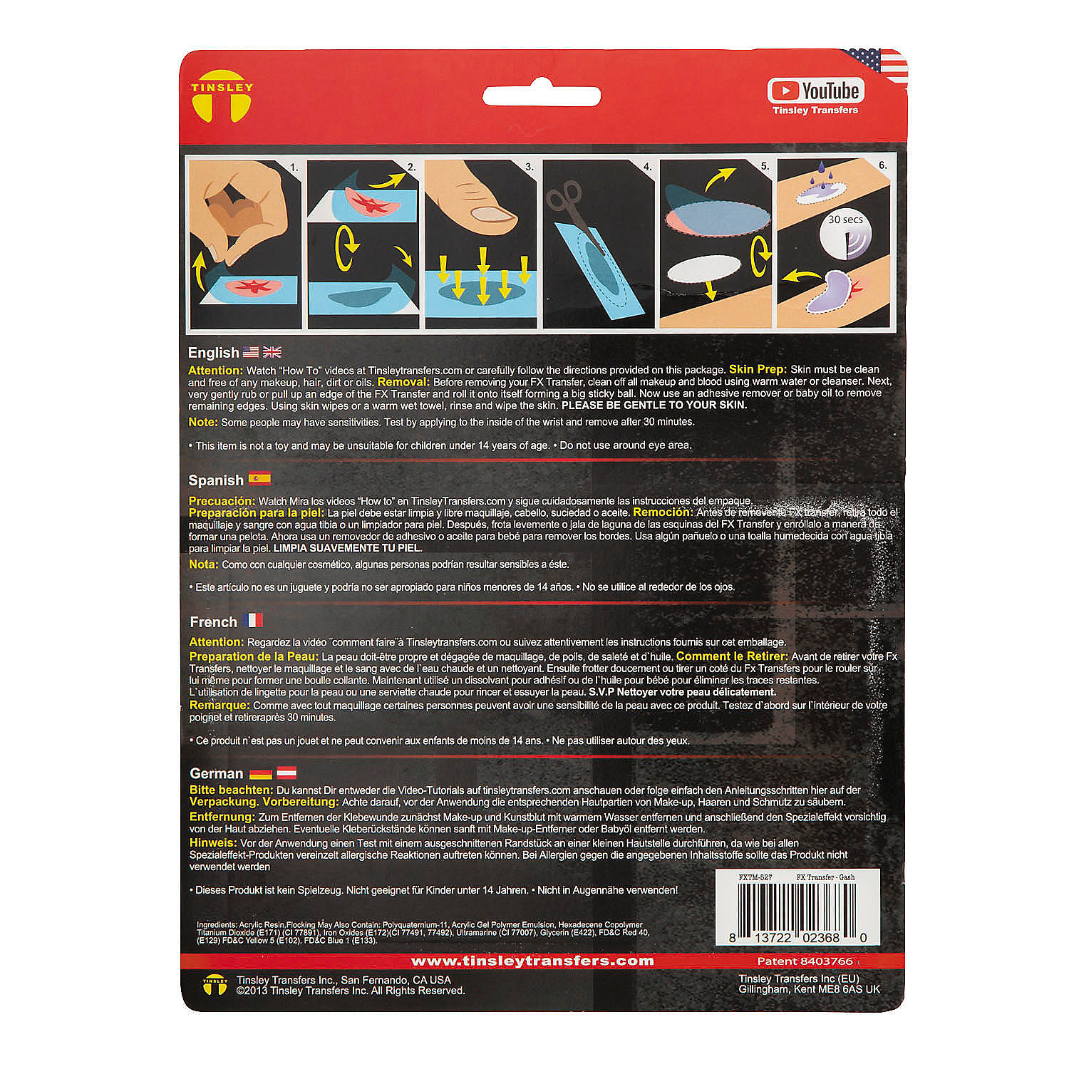 Tinsley Transfers Gash 3D FX Transfer Temporary Tattoos