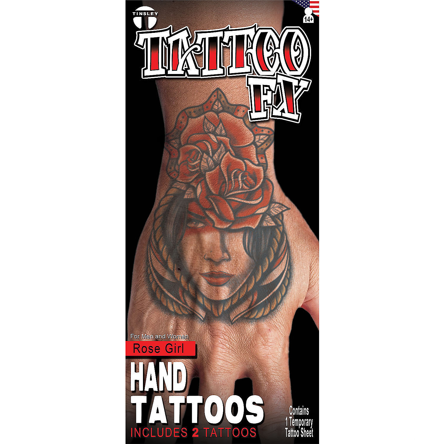 Tinsley Transfers Hand Tattoo Rose Girl Temporary Tattoos