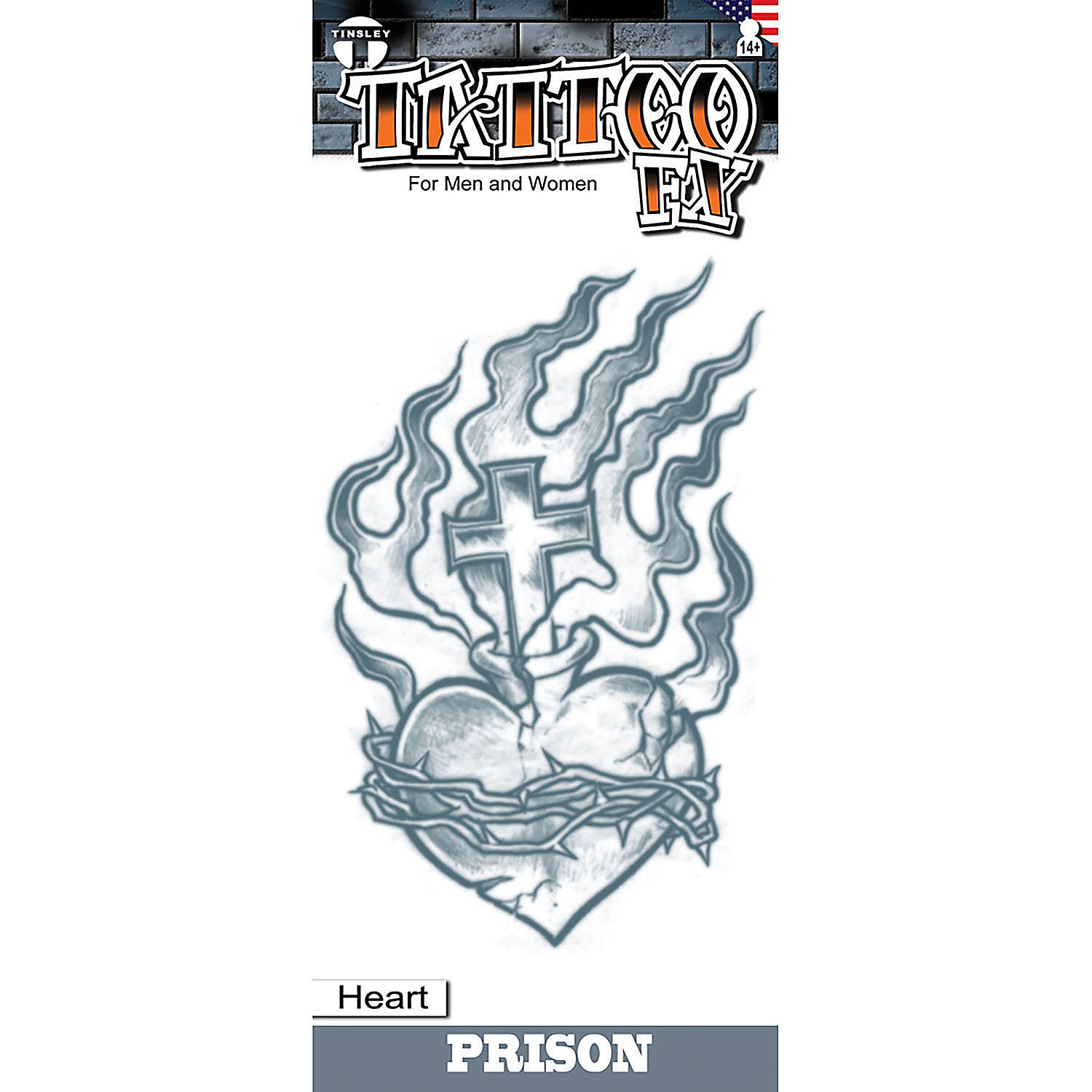 Tinsley Transfers Prison Heart with Cross Temporary Tattoo