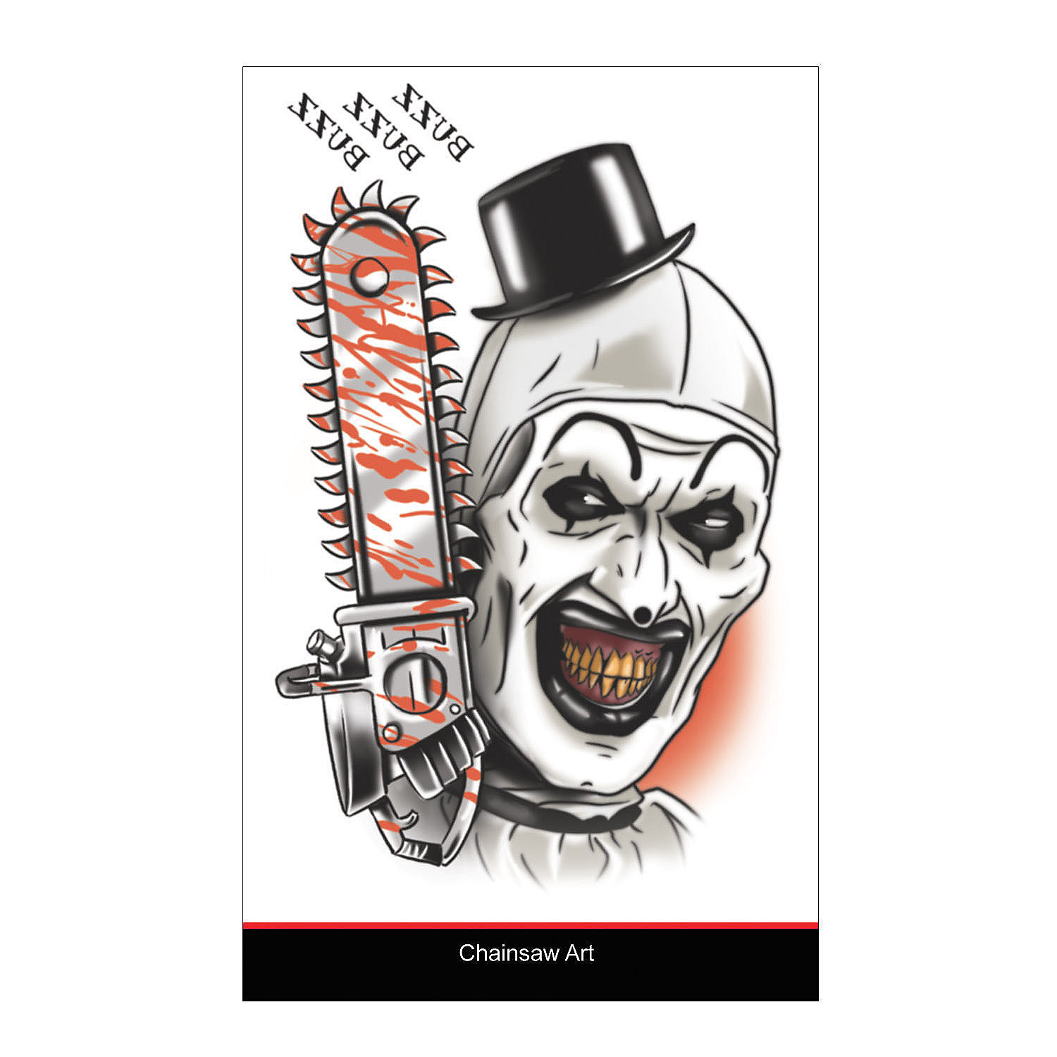 Tinsley Transfers Terrifier Art the Clown Chainsaw Art Temporary Tattoo