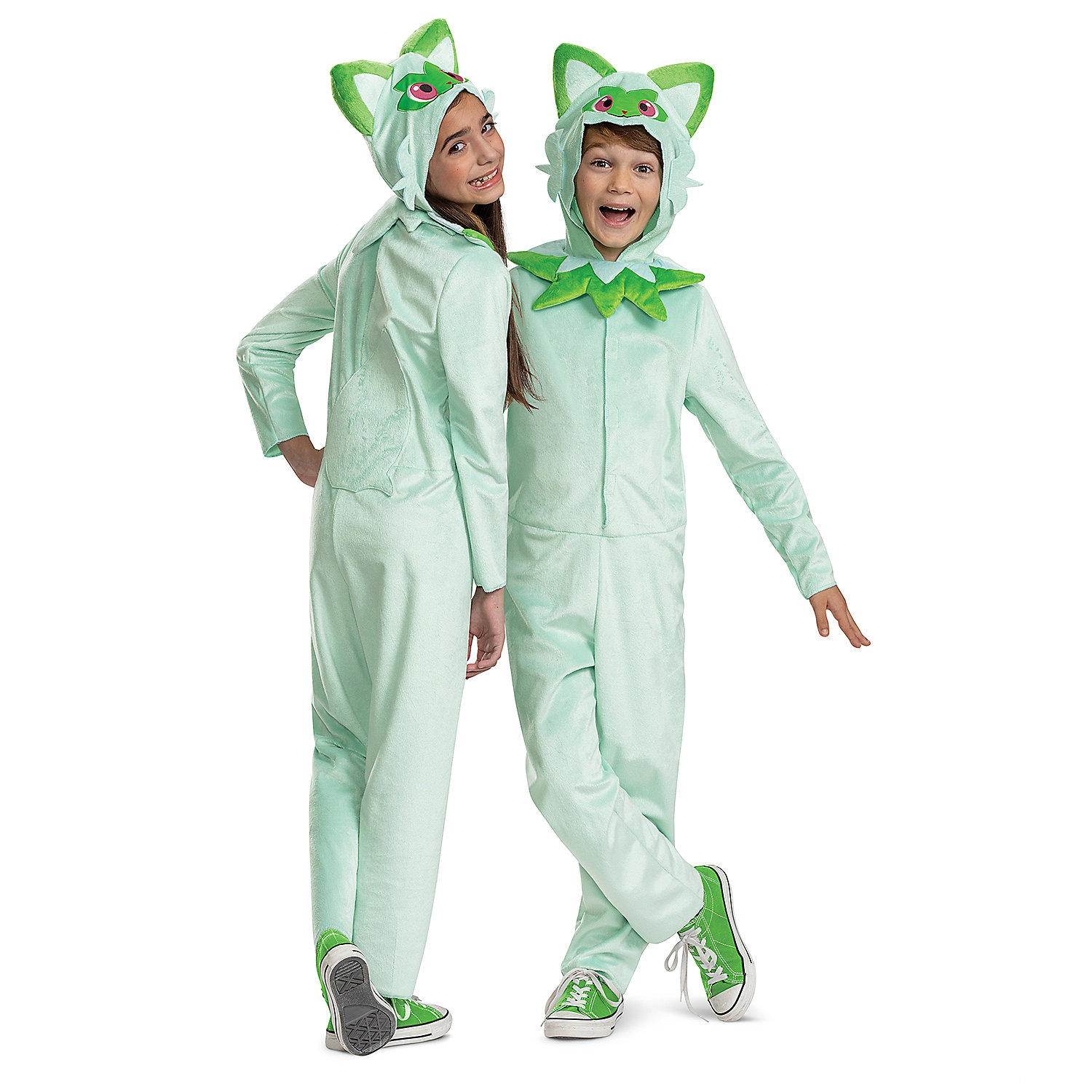Kids Classic Pokemon Sprigatito Hooded Jumpsuit Costume