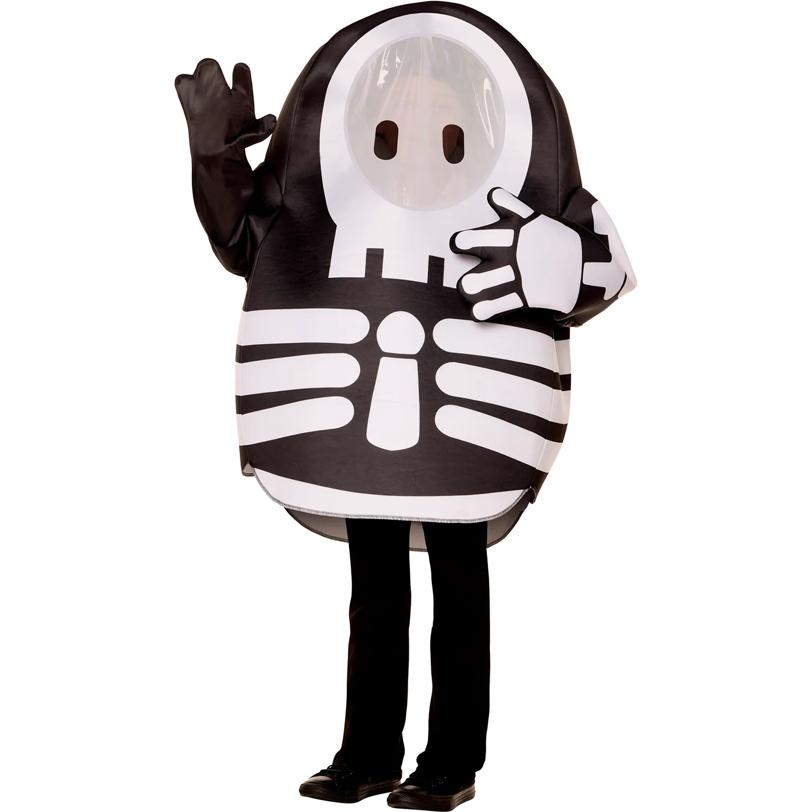Kids Fall Guys Black & White Polyester Tunic Skelly Costume