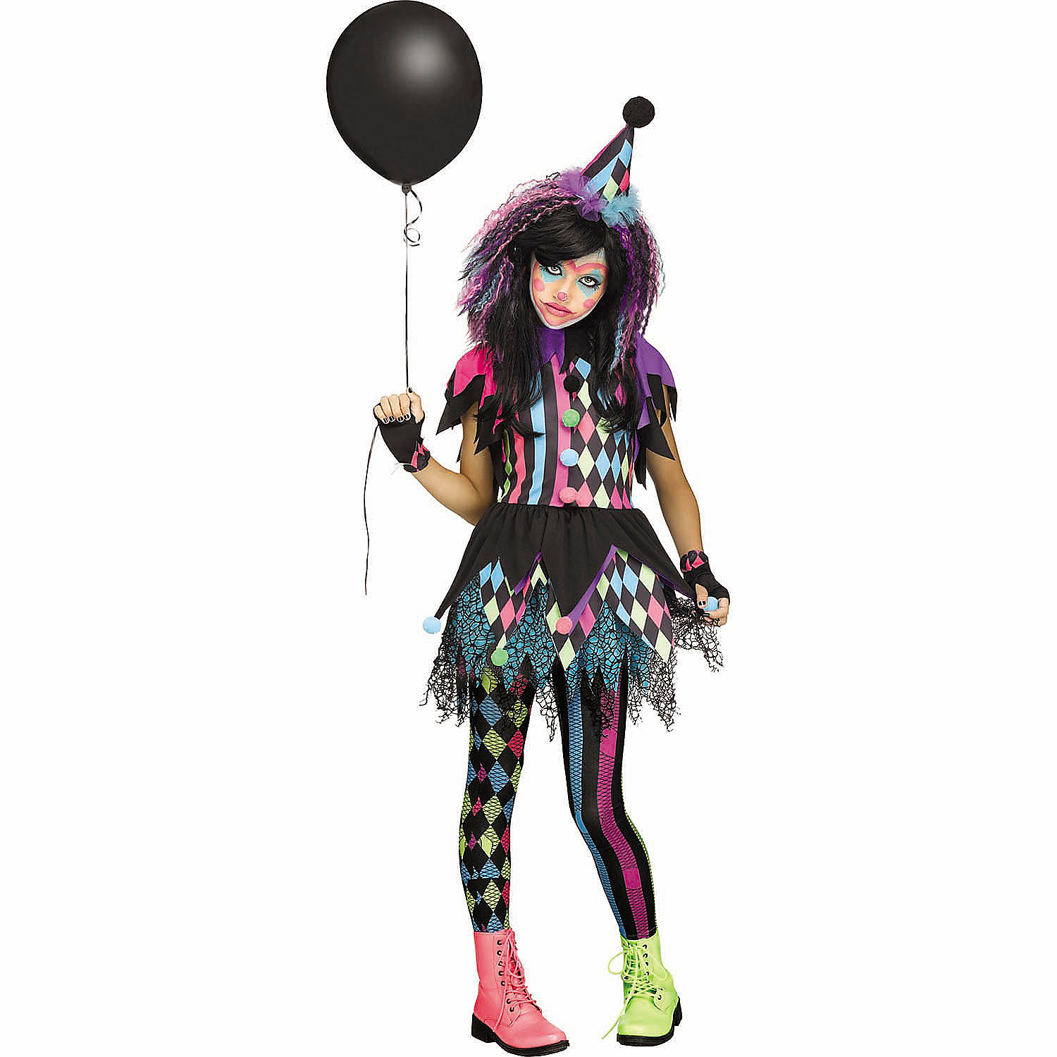 Girls Multicolor Twisted Circus Clown Costume