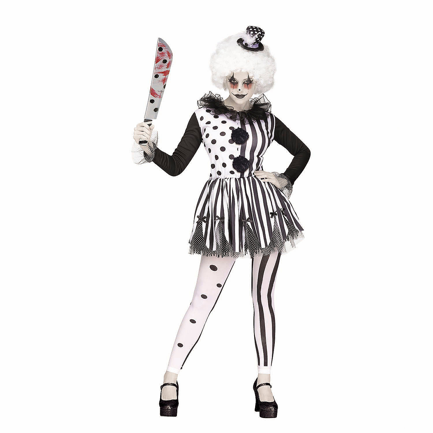 Womens Black & White Killer Clown Costume