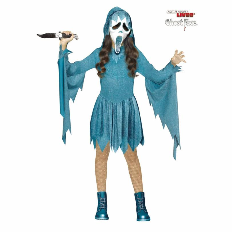 Kids Ghost Face Pastel Teal Hooded Dress Costume