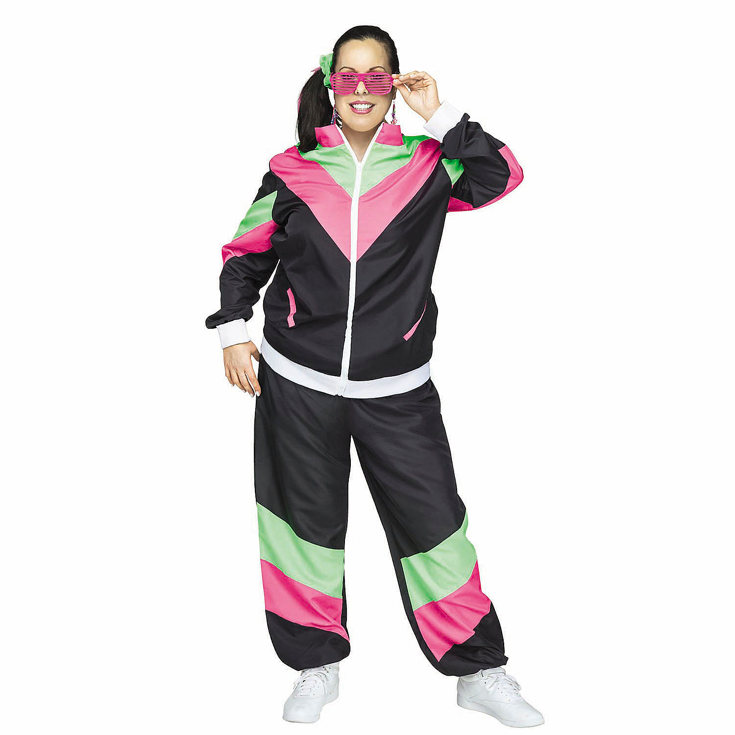 Womens Multicolor 80s Track Suit Costume