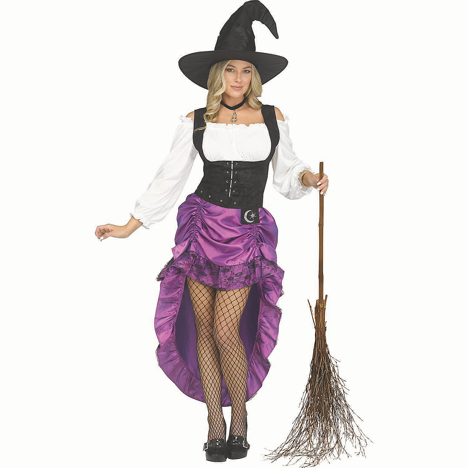 Womens Black, Purple & White Renaissance Witch Dress Costume