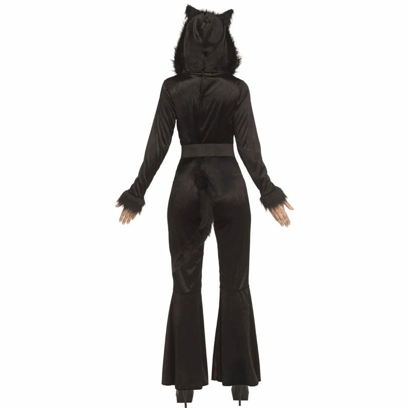Adults Black Cat Hooded Jumpsuit Costume