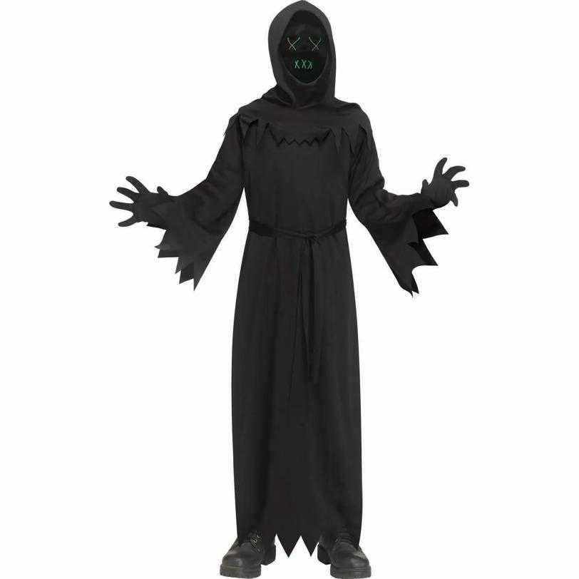 Kids Black Robe with Electroluminescent Mask Phantom Costume
