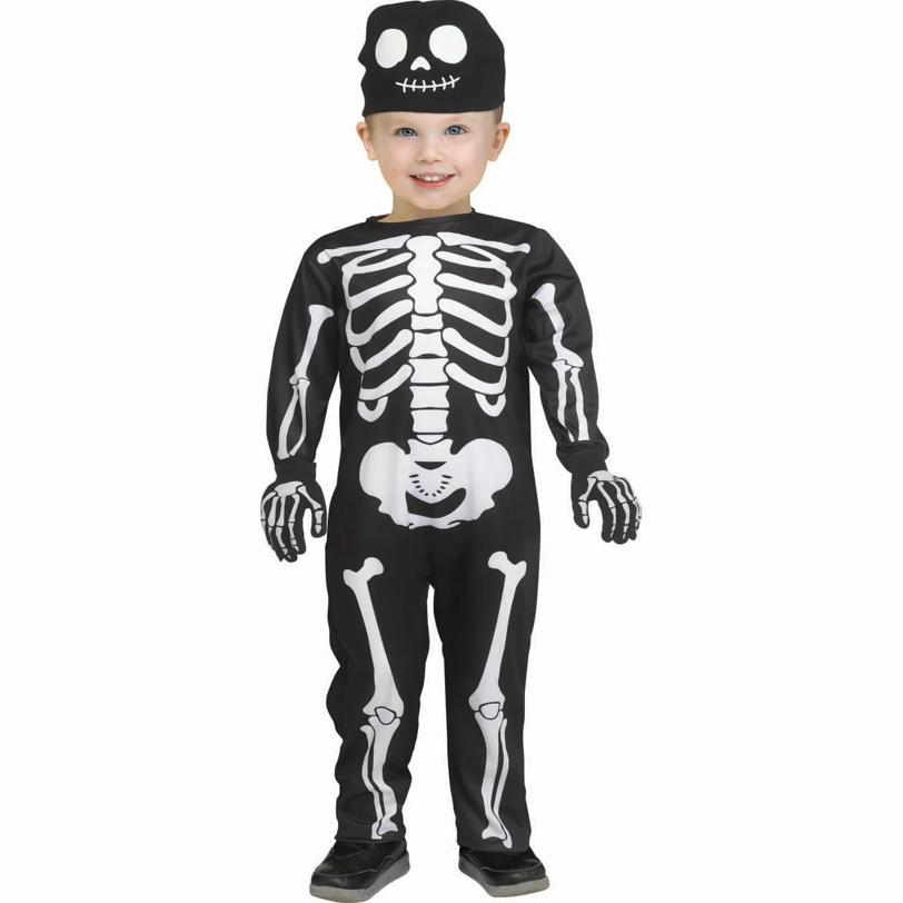 Toddler Black & White Polyester Skeleton Jumpsuit Costume