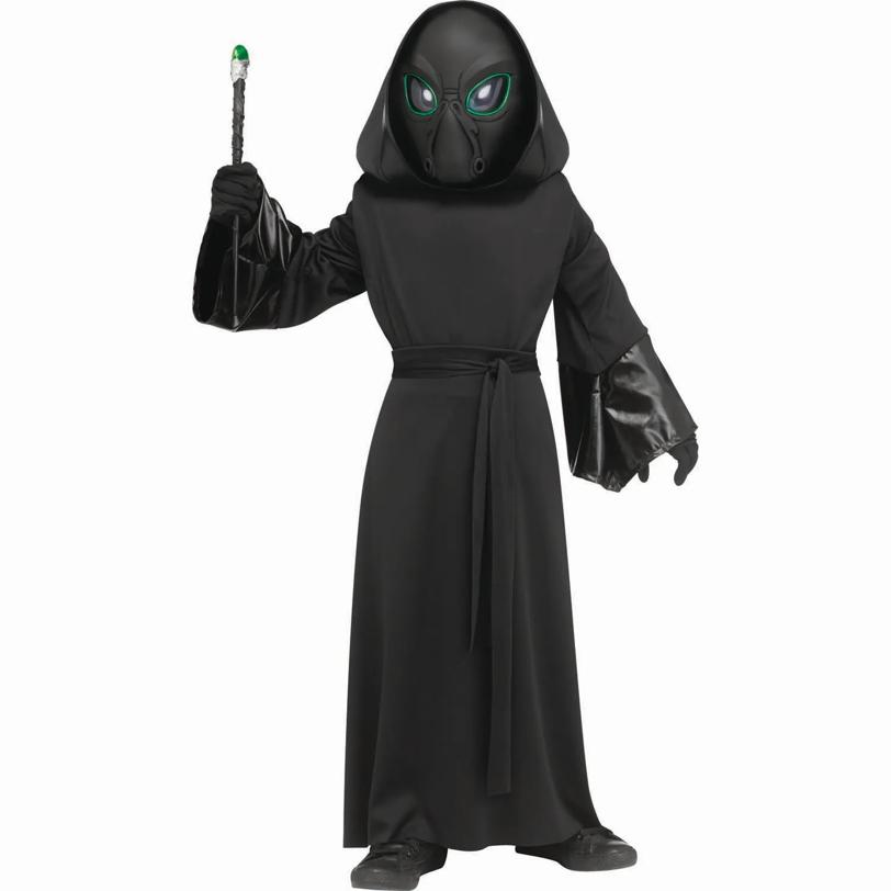 Kids Black Polyester Robe with Electro-Luminescent Mask Alien Costume