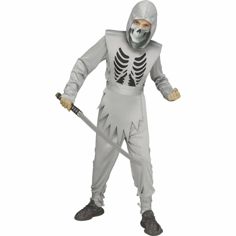 Kids Shadow Ninja Silver Skeleton Tunic Costume