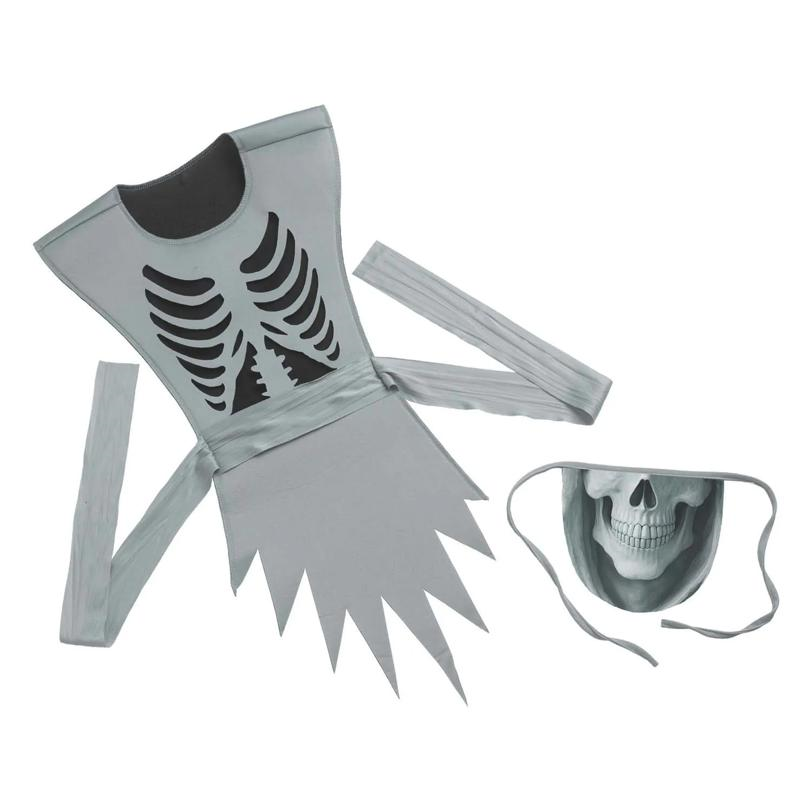 Kids Shadow Ninja Silver Skeleton Tunic Costume