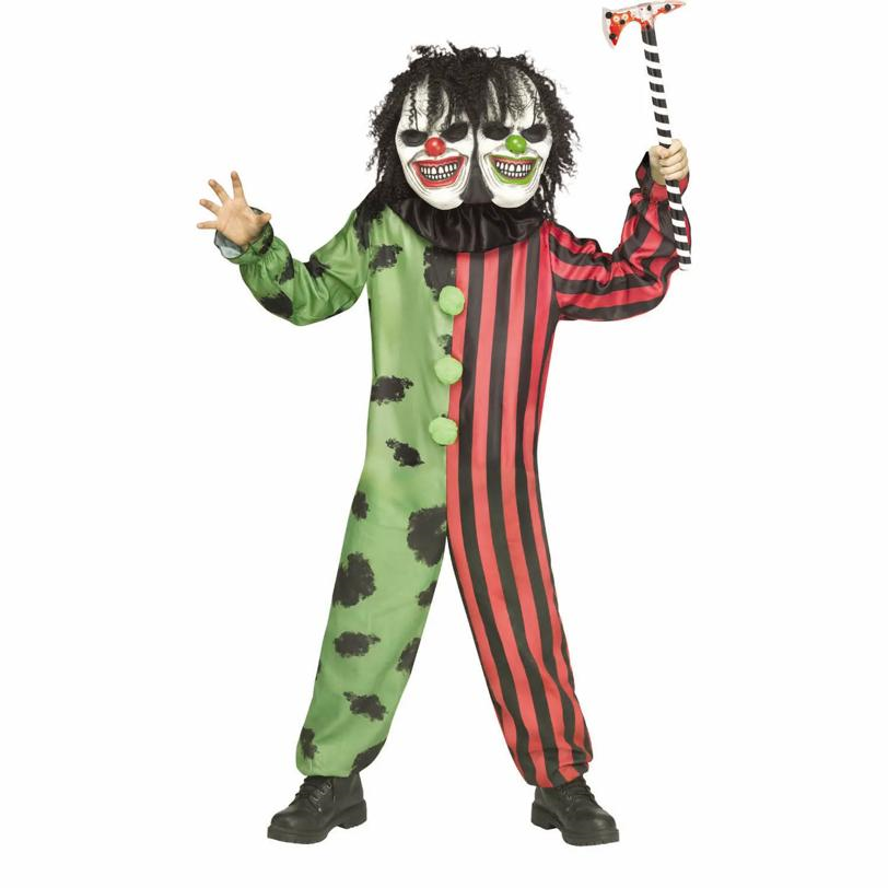 Kids Two-Headed Creepy Clown Jumpsuit Costume