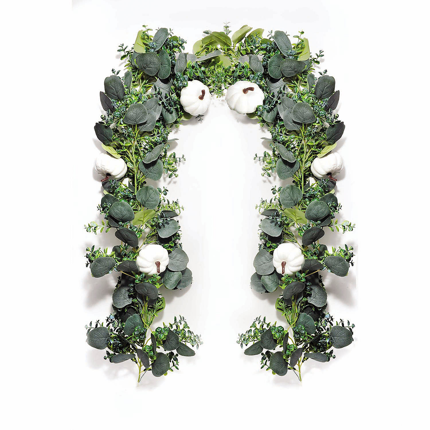 6 Ft. Green Leaves & White Pumpkins Autumn Garland