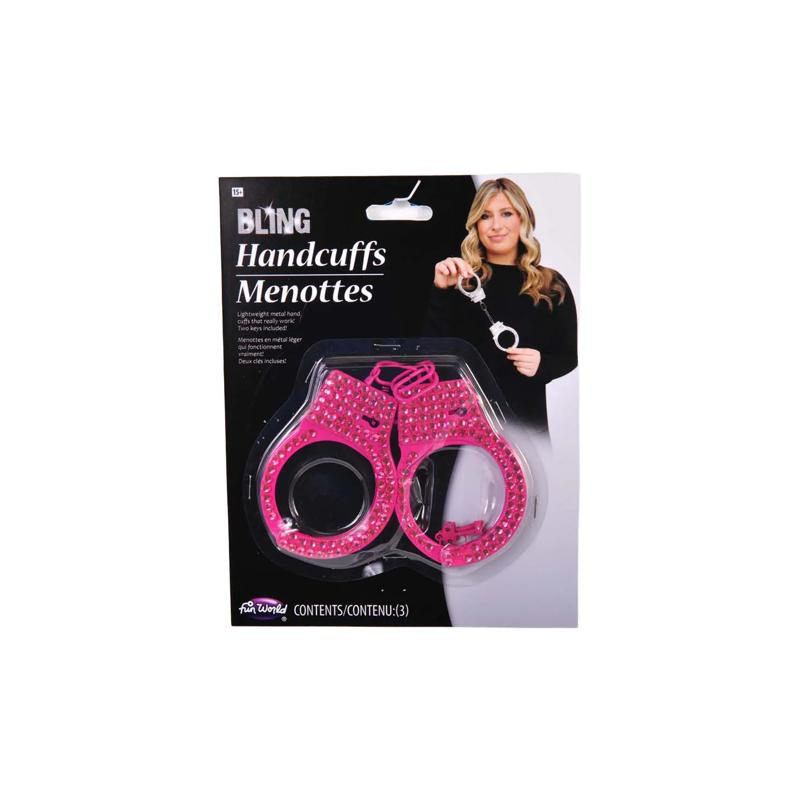 Adults Pink Rhinestone Handcuffs with Keys Costume Accessory