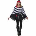 Adults Pirate Black, White & Red Polyester Poncho-One Size Costume