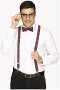 Adults Nerd Black & Plaid Suspender Set Costume