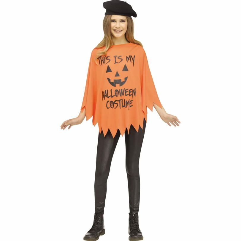 Kids Black & Orange Pumpkin Poncho Costume