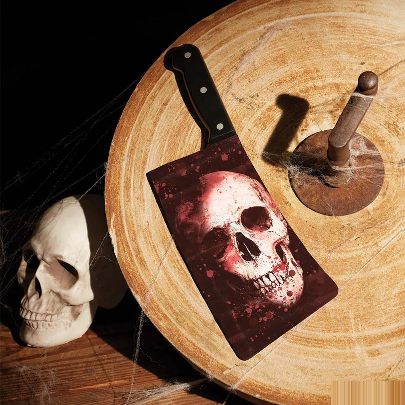 Butcher Knife with Skull Graphic Blade