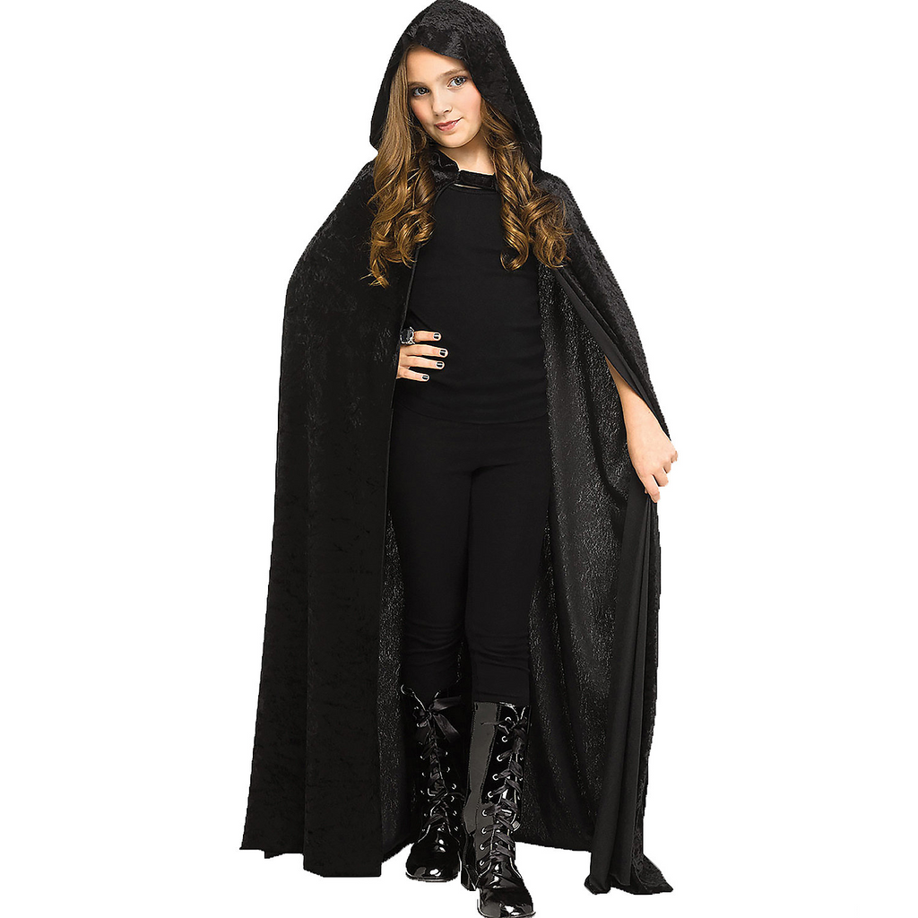 Kid's Black Hooded Velour Cape Costume Accessory
