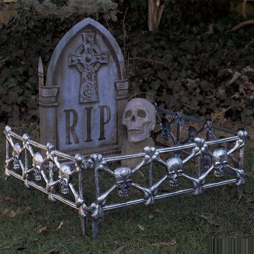 Black Skull Graveyard Fence Halloween Decoration