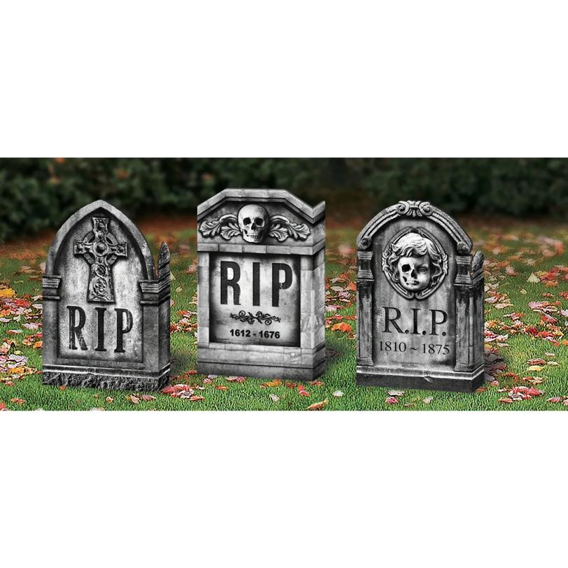 Photo-Realistic Tombstone Cross & Skull Set