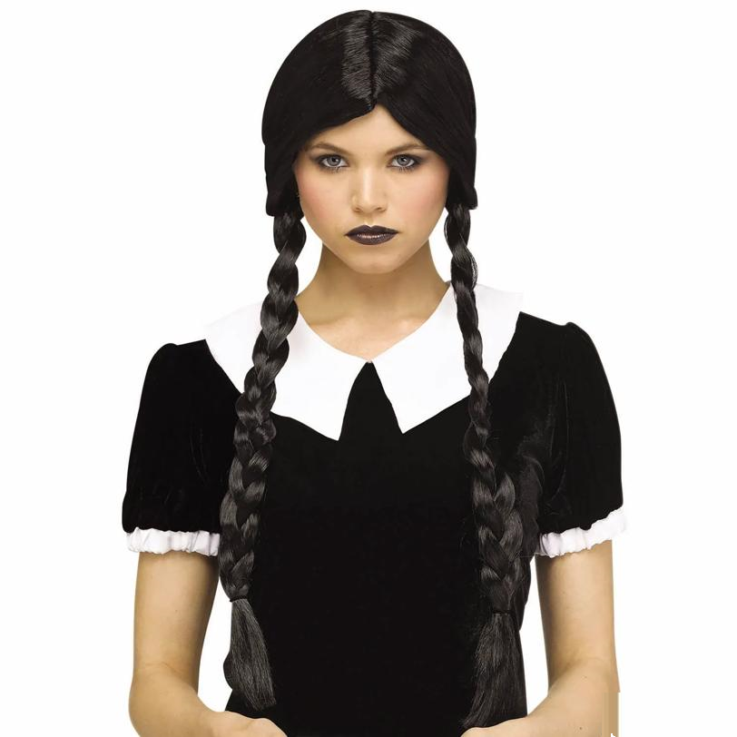Adults Classic Braids with Bangs Black Wig - One Size
