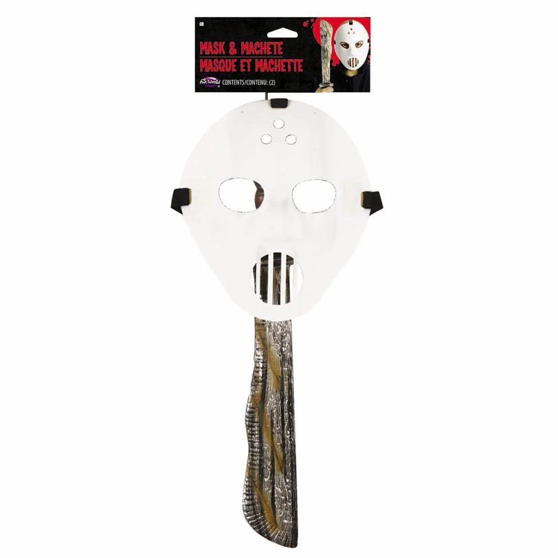 Adults White Hockey Mask & Machete Set Costume