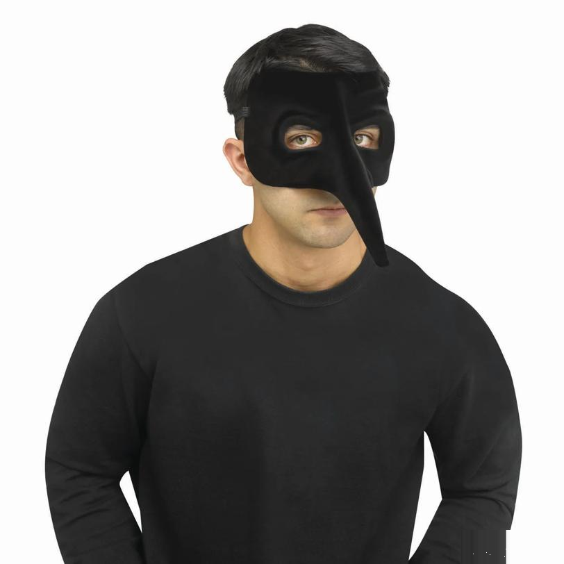 Adults Black Velvet Venetian Raven Half Mask - One Size