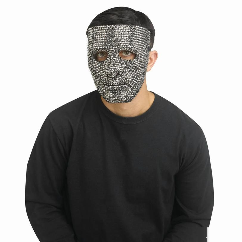 Adults Silver Rhinestone Bling Plastic Full Mask - One Size