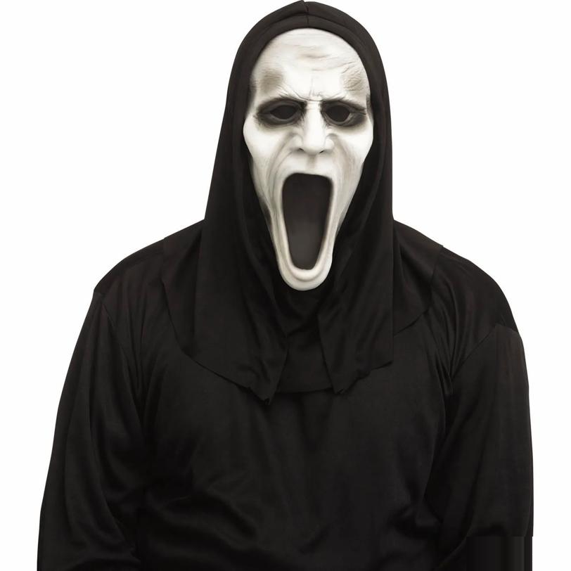 Adults Silent Screamer Half Mask with Attached Black Hood - One Size