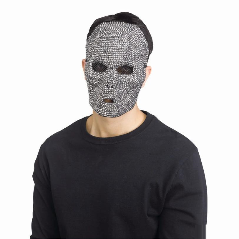 Adults Gunpowder Grey Rhinestone Bling Skull Full Mask - One Size