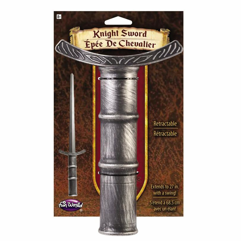 Retractable Silver Knight Sword Costume Accessory