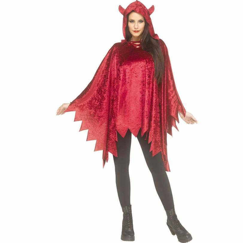 Adults Red Velour Devil Poncho Costume