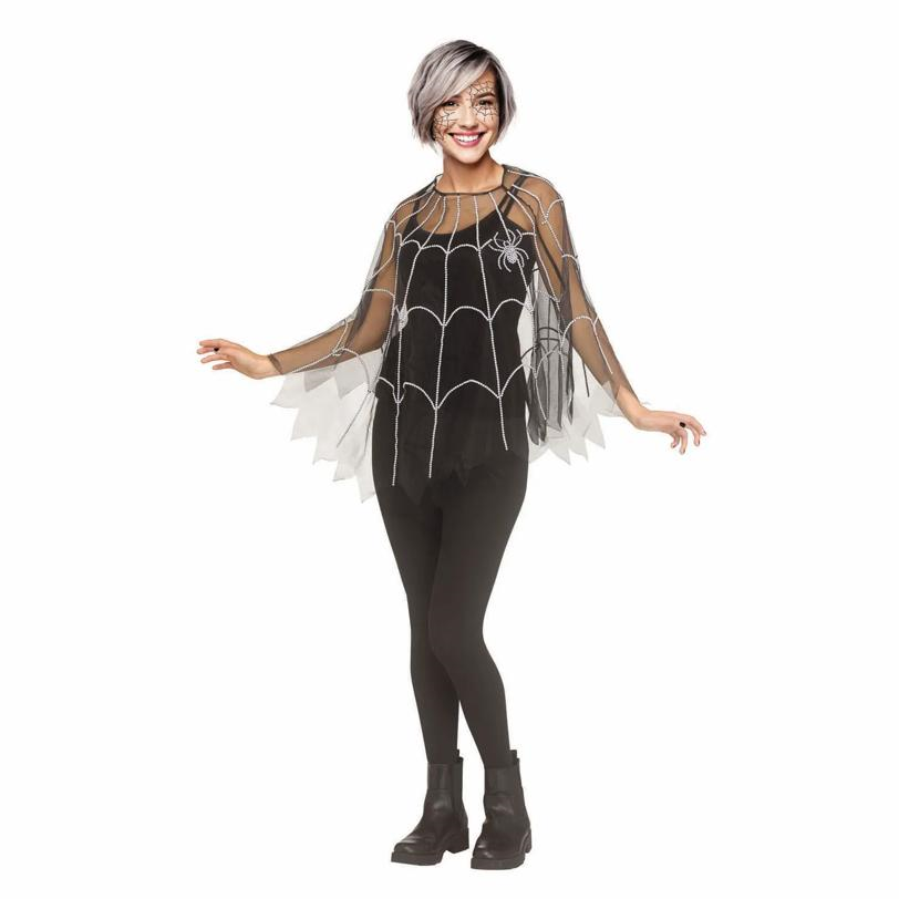 Adults Pearl Spider Web Mesh Poncho Costume