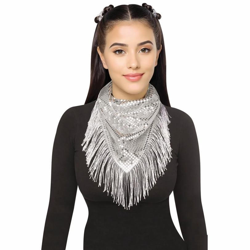 Adults Silver Mirror Bandana with Fringe Costume Accessory