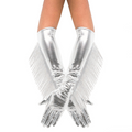 Adults Metallic Silver Fringe Long Gloves Costume Accessory