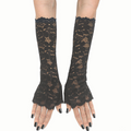 Adults Black Stretch Lace Long Fingerless Sleevelets Costume Accessory