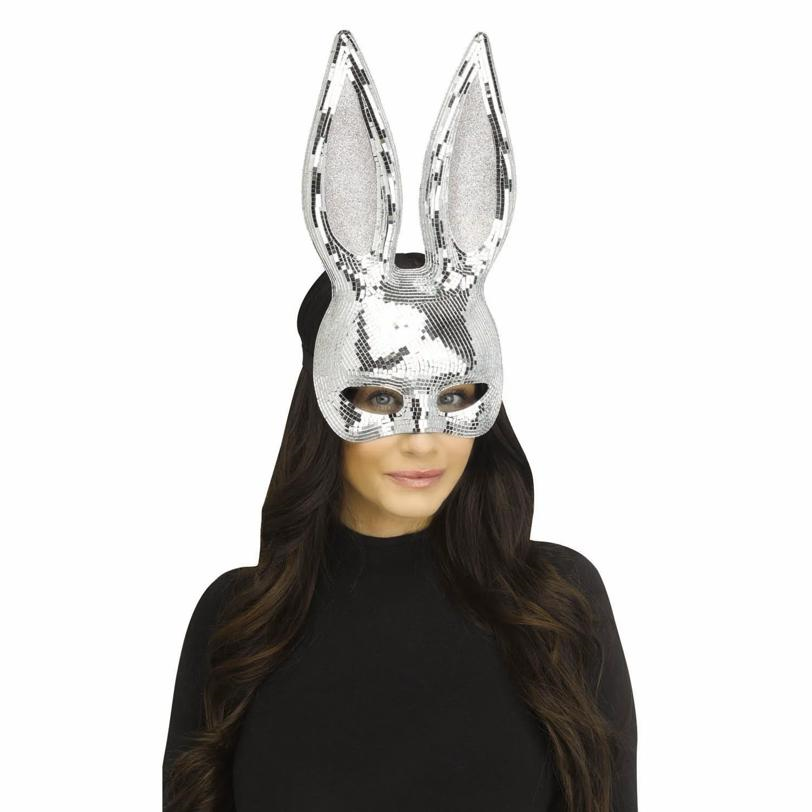 Adults Silver Mirror Bling Bunny Half Mask