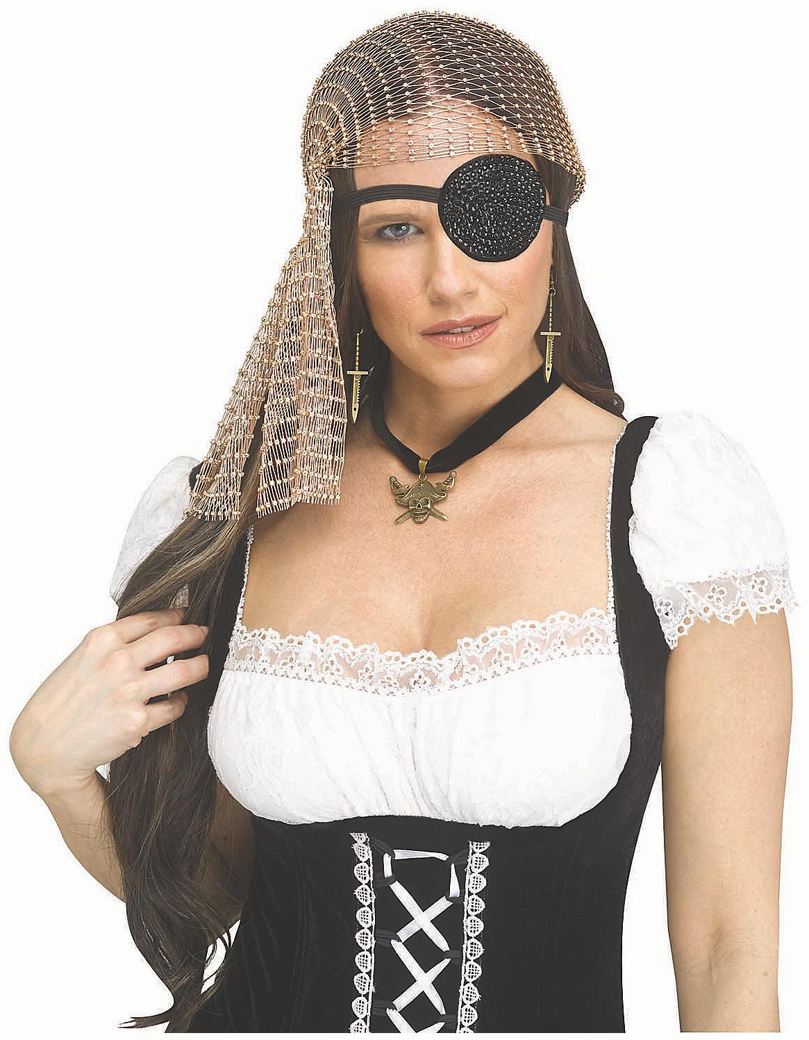 Adults Gold Rhinestone Bling Pirate Costume Accessory Kit
